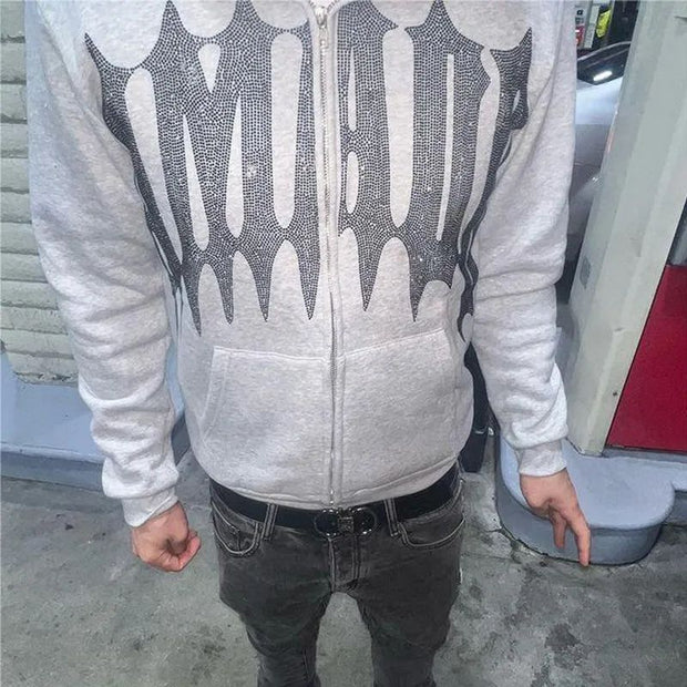 Devil Rhinestone Hooded Cardigan Loose Men And Women