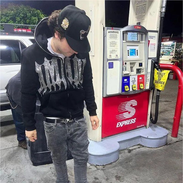 Devil Rhinestone Hooded Cardigan Loose Men And Women