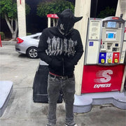 Devil Rhinestone Hooded Cardigan Loose Men And Women